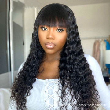 Queen Weave Beauty Supply Best Quality Virgin Raw Burmese Ladies Hair Full Lace Wigs With Bangs Thin Lace Curly Wig With Fringe